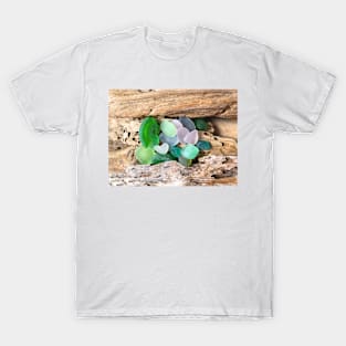 Seaglass and Driftwood with Heart Shaped Sea Glass T-Shirt